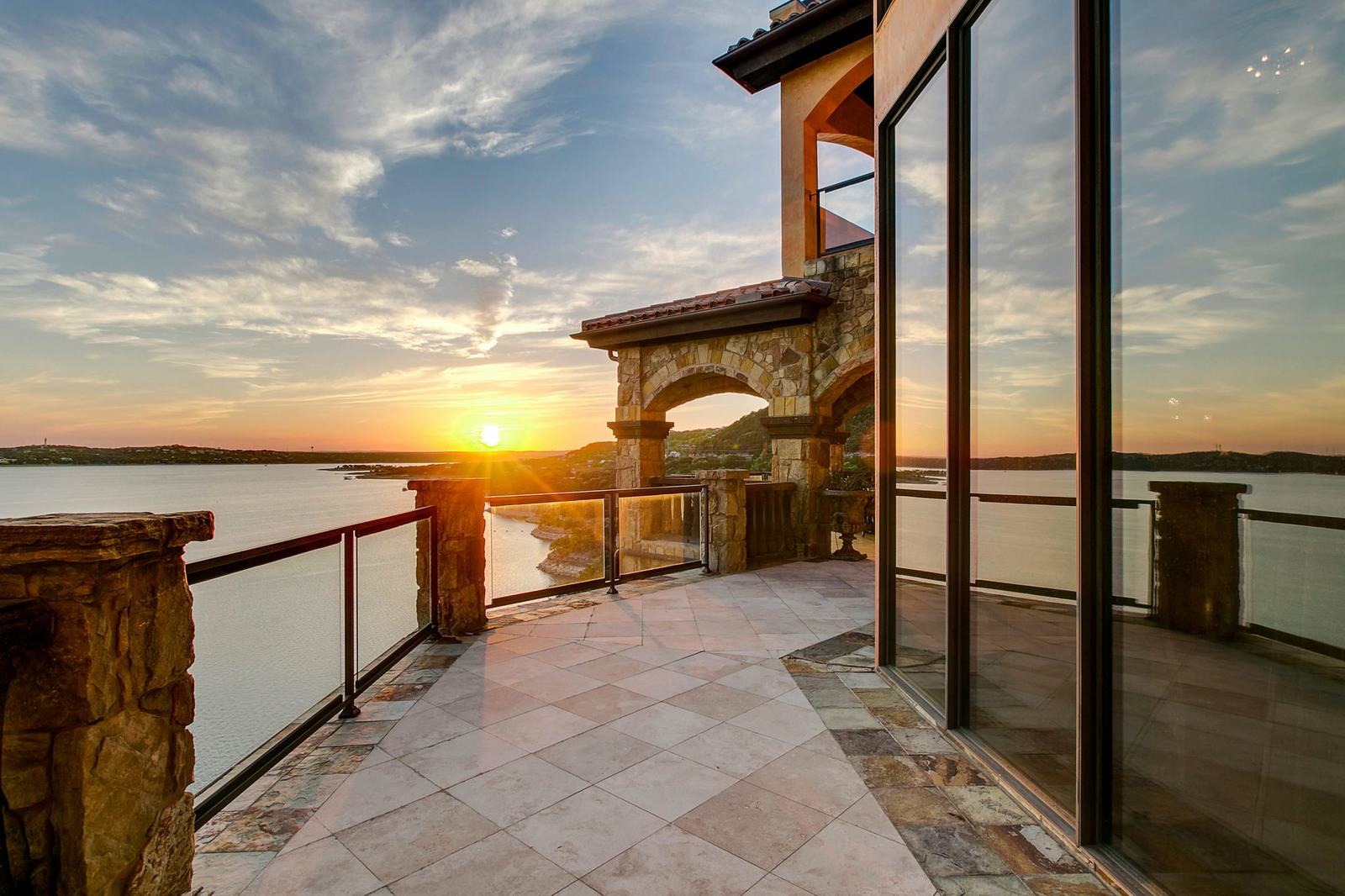 Balcony at sunset over the Hill Country