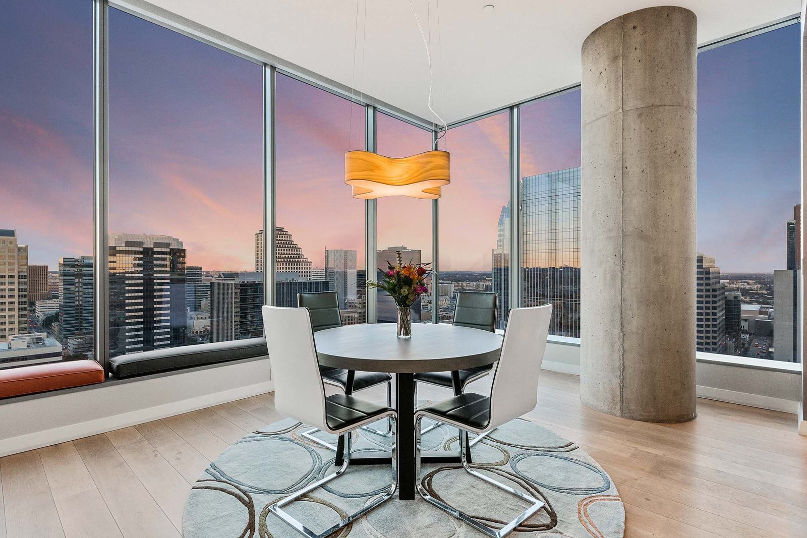 Downtown condo living room with floor-to-ceiling windows
