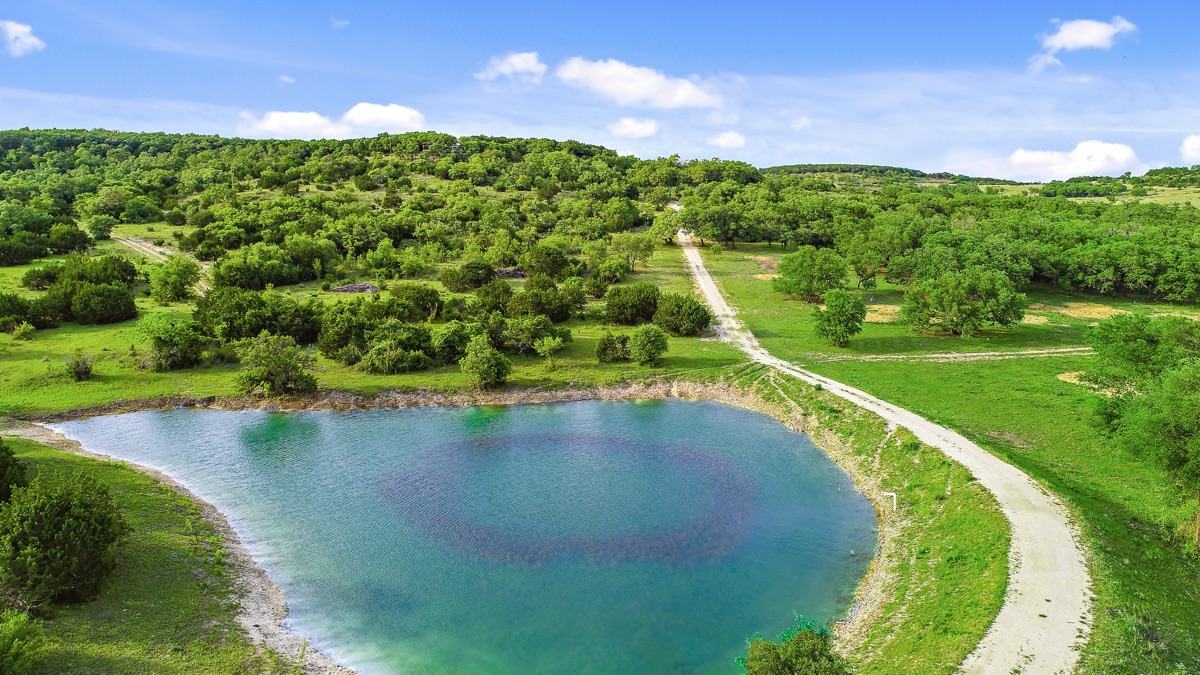 Ranch pond and road from the air